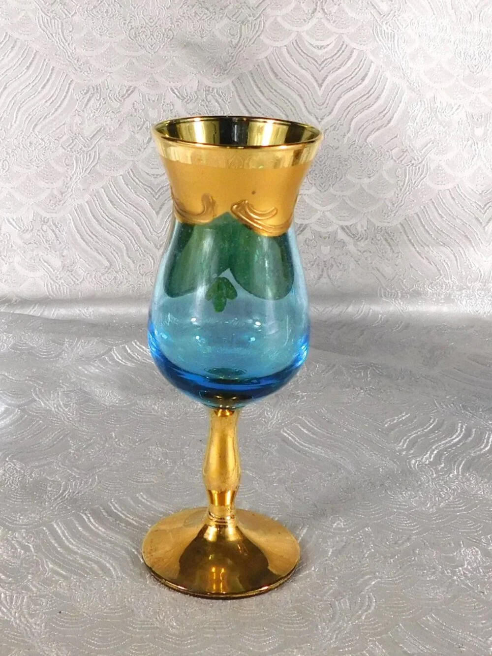 Blue Glass Decorative Decanter with Six Matching Glasses # 27780